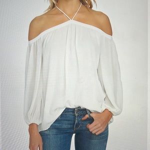 NWT Coral (not white) 1.State Halter Neck Off-the -Shoulder Sheer Sleeved Top